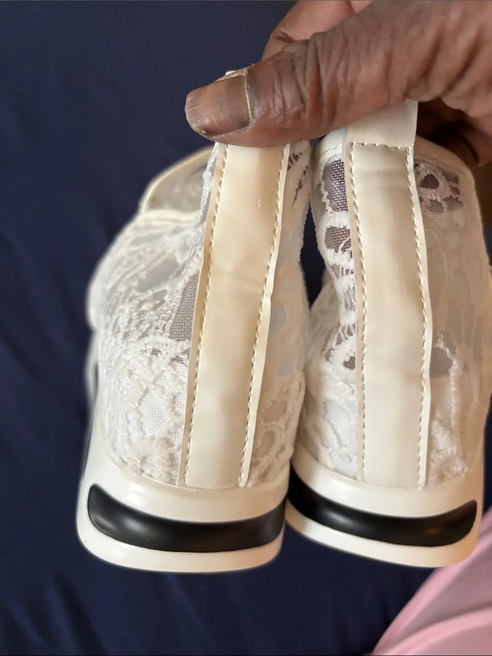 Source Unknown White Lace Wedge Slip-On Shoes